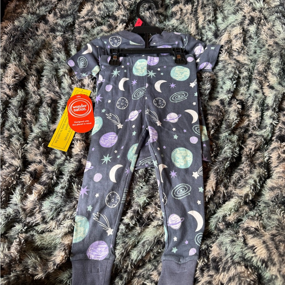 wonder nation Boys 2-Pack Pajama Sets - Space Gray & Green Dinosaur Print NWT - Picture 3 of 3